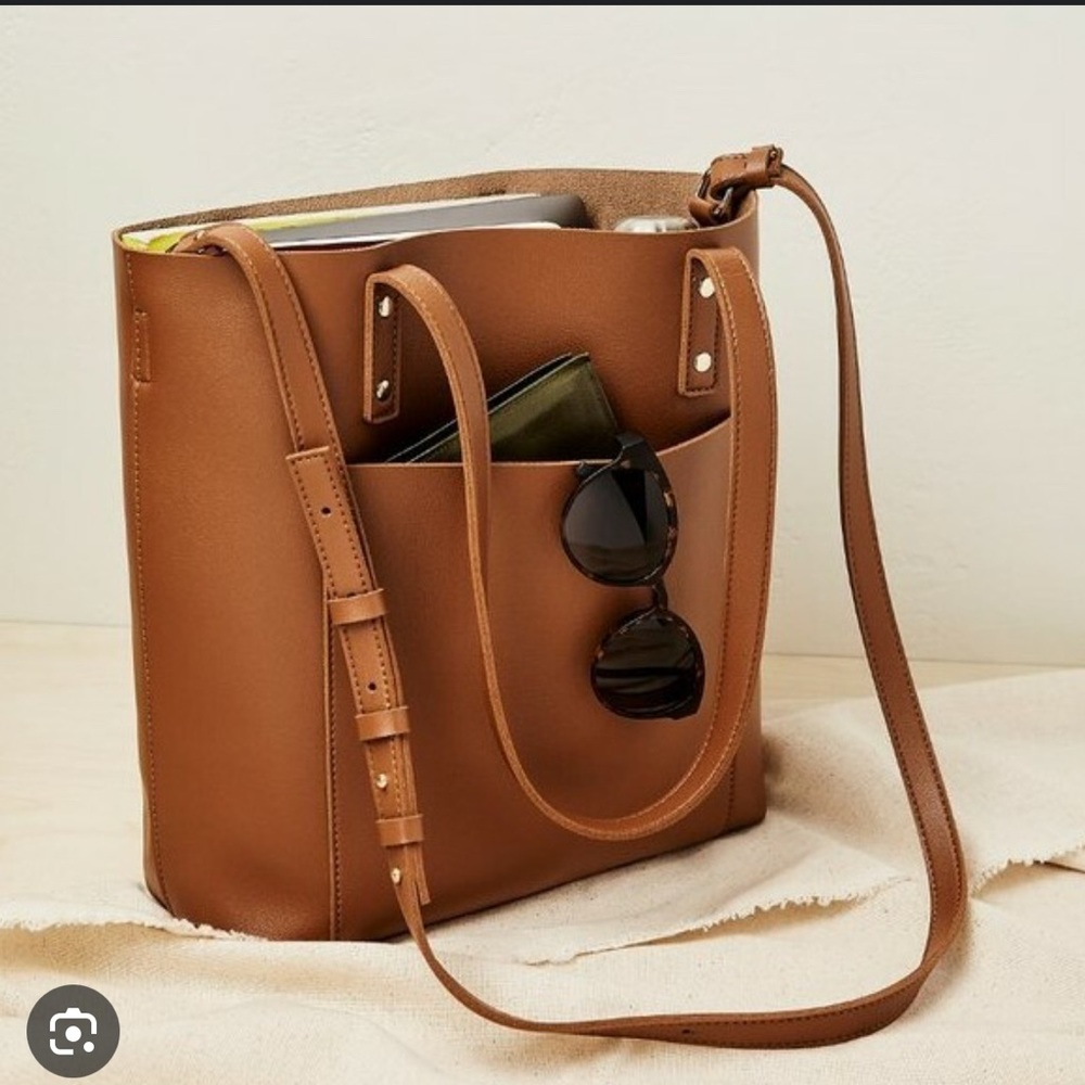 Henny + Lev Everyday Tote Chic Brown Vegan Leather Shoulder Bag and pouch